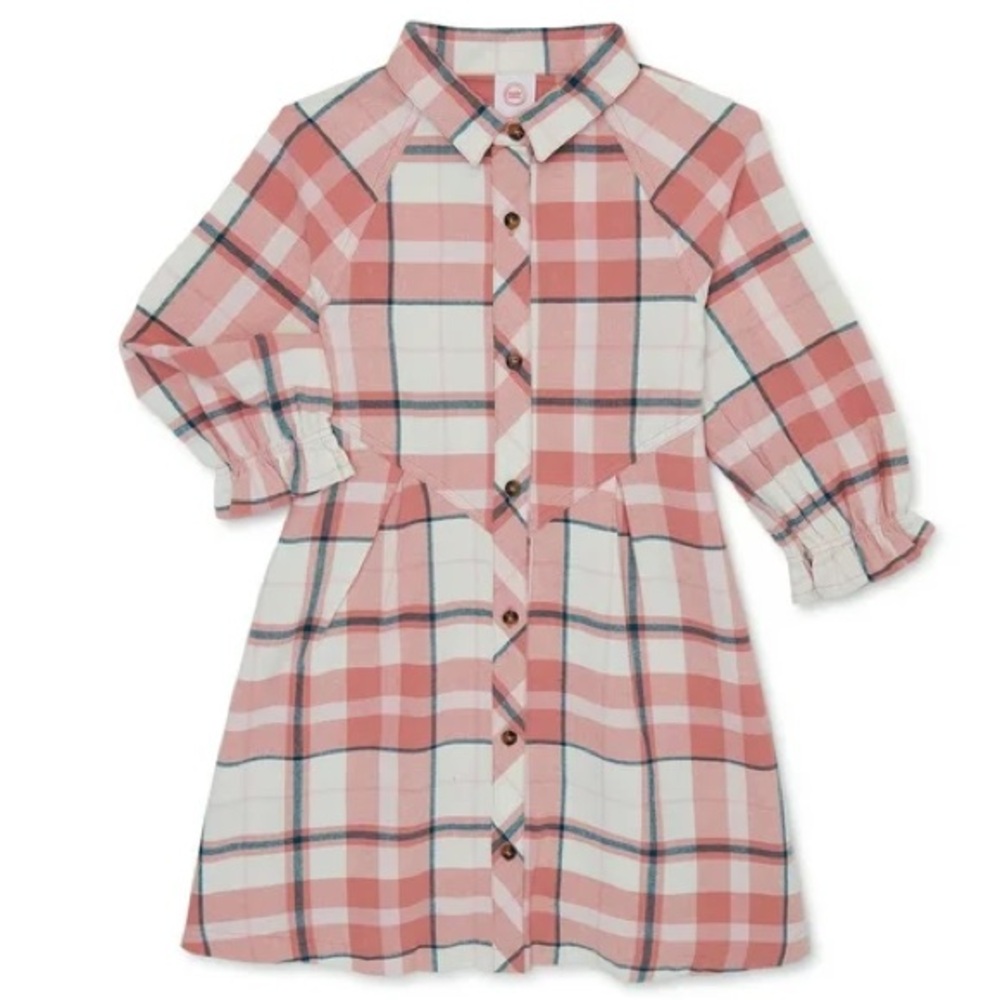 Wonder Nation Pink Green Plaid cotton Dress girls medium 7/8
